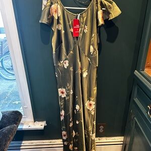 Old Navy Olive Floral Cold-Shoulder Maxi Dress